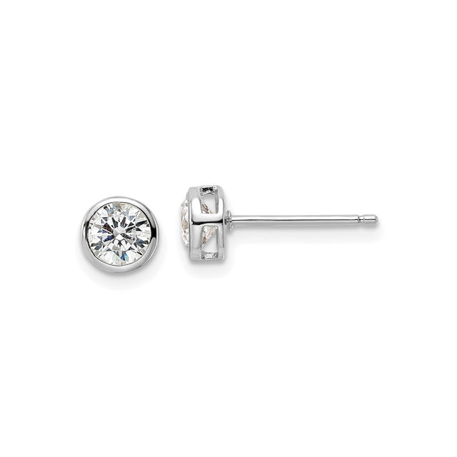Sterling Silver Stud Earrings with Bezel Set Round Cubic Zirconia, Minimalist Design