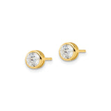 Sterling Silver Stud Earrings Clear Gem Yellow Gold Bezel