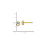 Sterling Silver Stud Earrings Clear Gem Yellow Gold Bezel