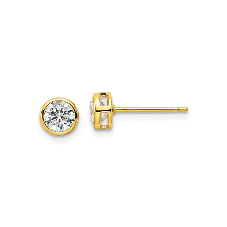Sterling Silver Stud Earrings with Round Cut Clear Gemstone in Yellow Gold Bezel Setting, Classic Silver and Gold Design for Women, Elegant Daily Wear Minimalist Jewelry for All Occasions