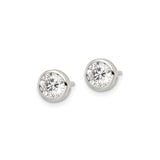 Sterling Silver Stud Earrings with Round Cut Cubic Zirconia in Bezel Setting, Minimalist Design