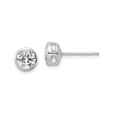 Sterling Silver Stud Earrings with Round Cut Cubic Zirconia in Bezel Setting, Minimalist Design