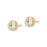 Sterling Silver Stud Earrings with Bezel Set Round Cubic Zirconia, Minimalist Modern Design