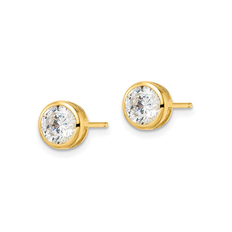 Sterling Silver Stud Earrings with Bezel Set Round Cubic Zirconia, Minimalist Modern Design