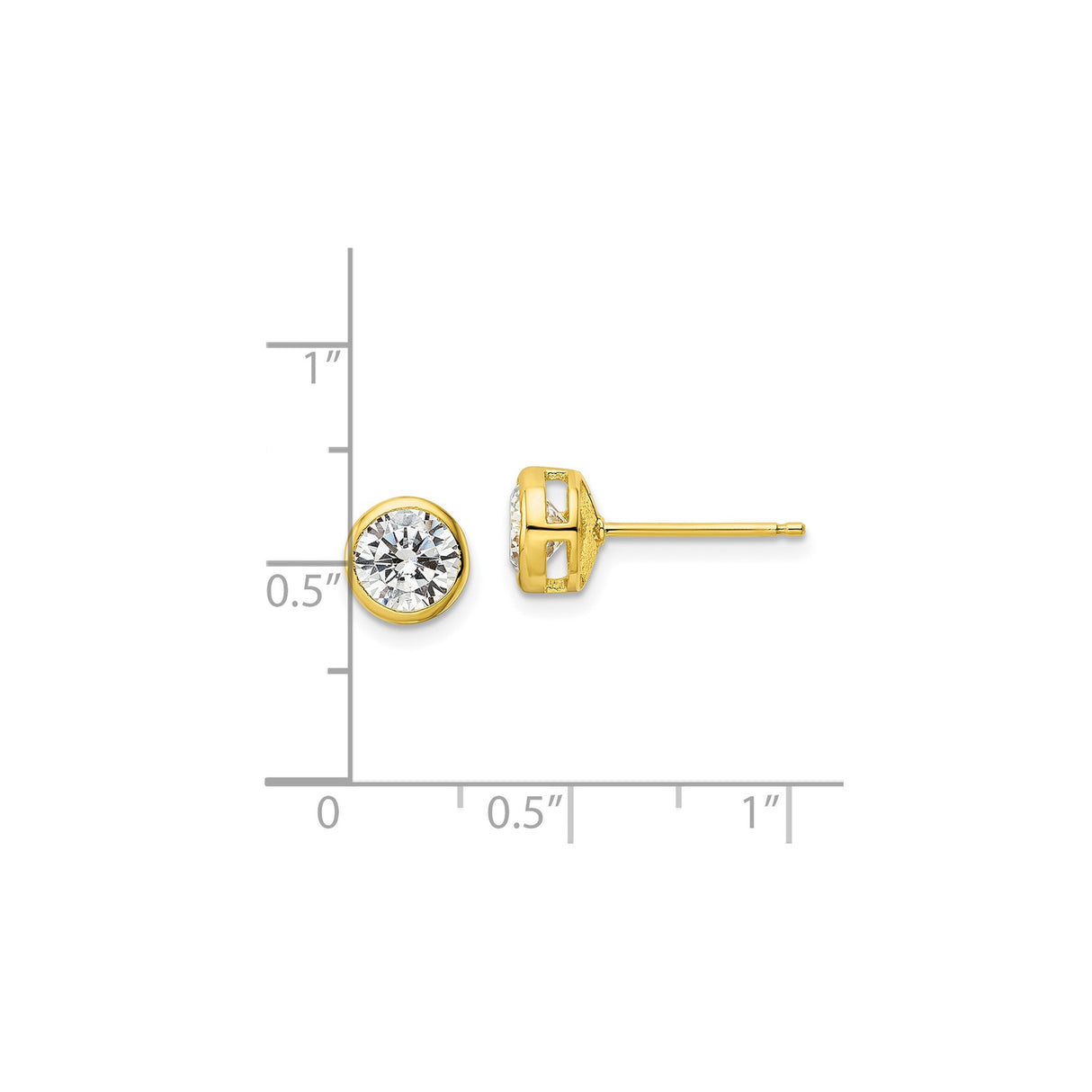 Sterling Silver Stud Earrings with Bezel Set Round Cubic Zirconia, Minimalist Modern Design