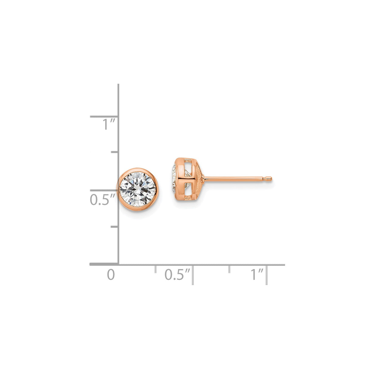 Sterling Silver Stud Earrings with Cubic Zirconia, Rose Gold Plated Bezel Set Round Minimalist Design