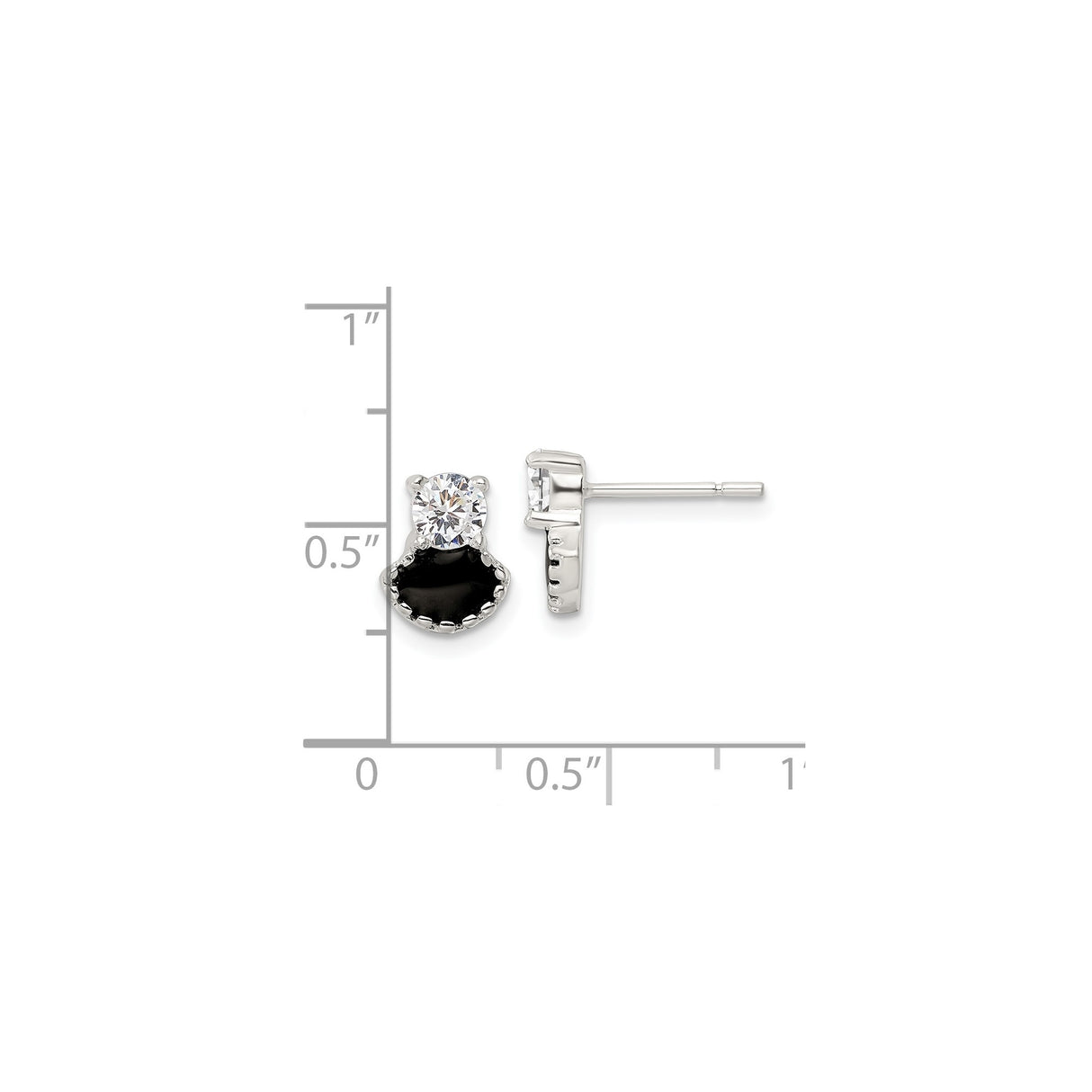 Sterling Silver Cat Stud Earrings with Black Enamel and Cubic Zirconia Silhouette Design