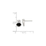 Sterling Silver Cat Stud Earrings with Black Enamel and Cubic Zirconia Silhouette Design