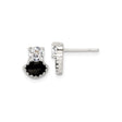 Sterling Silver Cat Stud Earrings with Black Enamel and Cubic Zirconia Silhouette Design