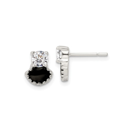 Sterling Silver Cat Stud Earrings with Black Enamel and Cubic Zirconia Silhouette Design
