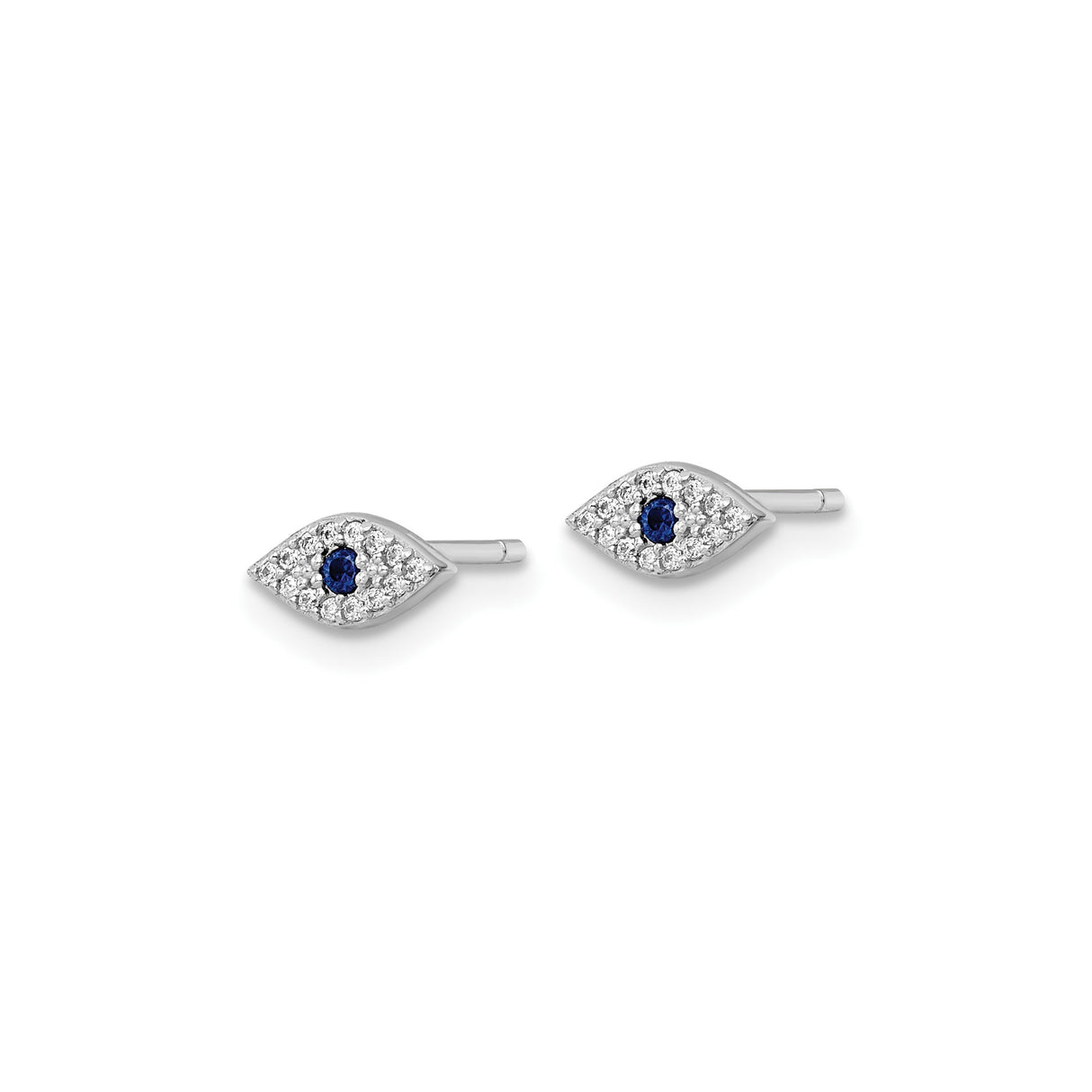 Sterling Silver Evil Eye Stud Earrings With Sapphire Center