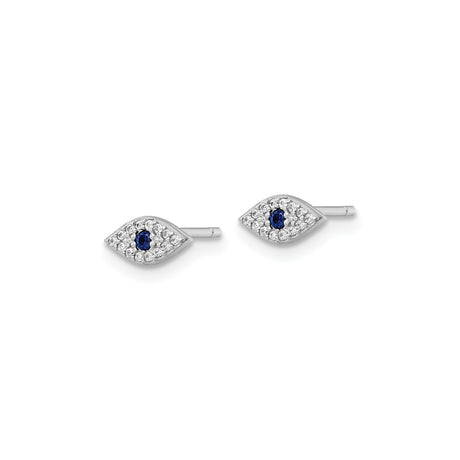Sterling Silver Evil Eye Stud Earrings With Sapphire Center