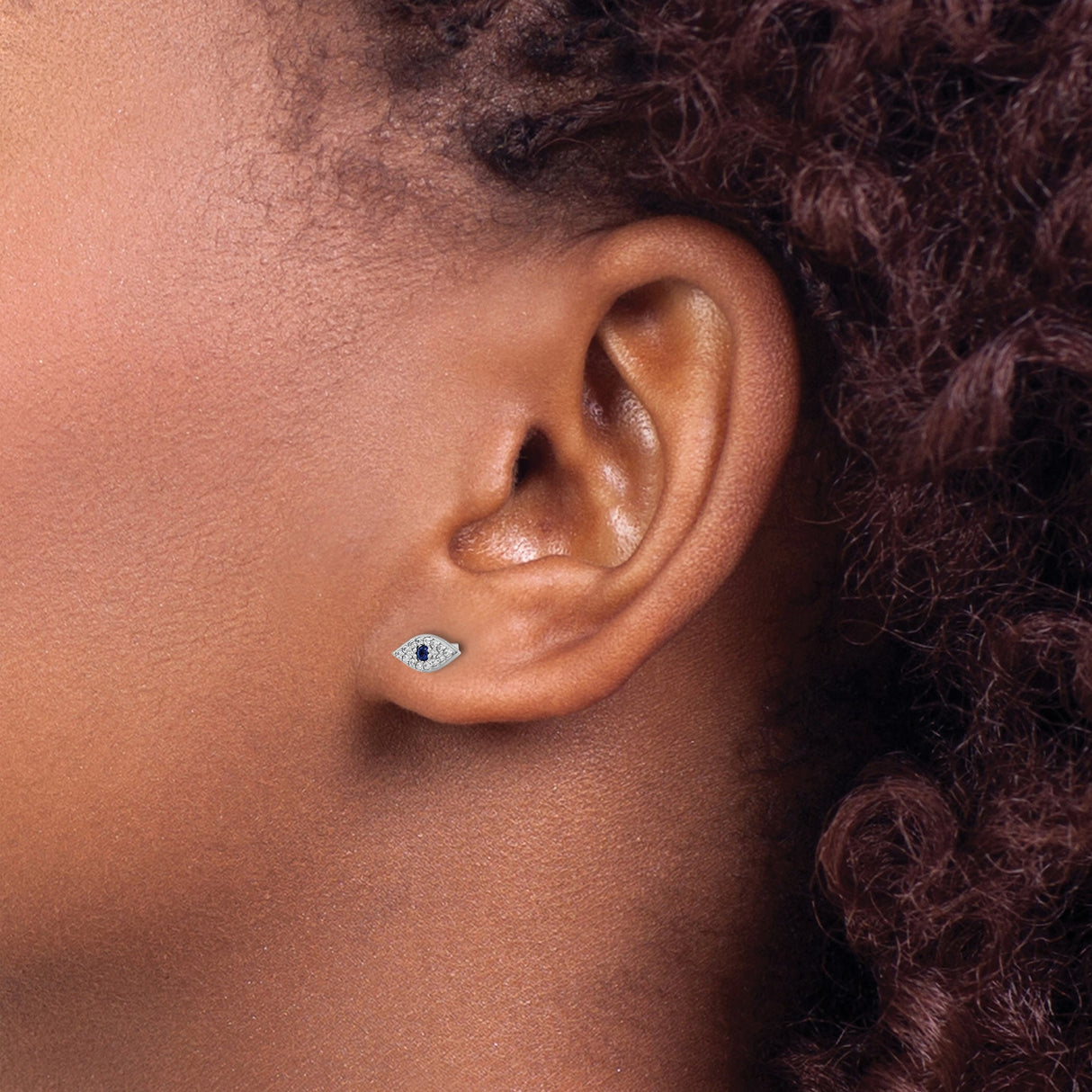 Sterling Silver Evil Eye Stud Earrings With Sapphire Center