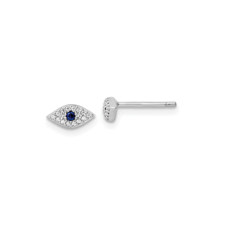Sterling Silver Evil Eye Stud Earrings with Sapphire Center and Clear Crystal Accents, Protective Blue Eye Talisman Jewelry for Women, Symbolic Fashion Studs and Spiritual Silver Amulet Earrings