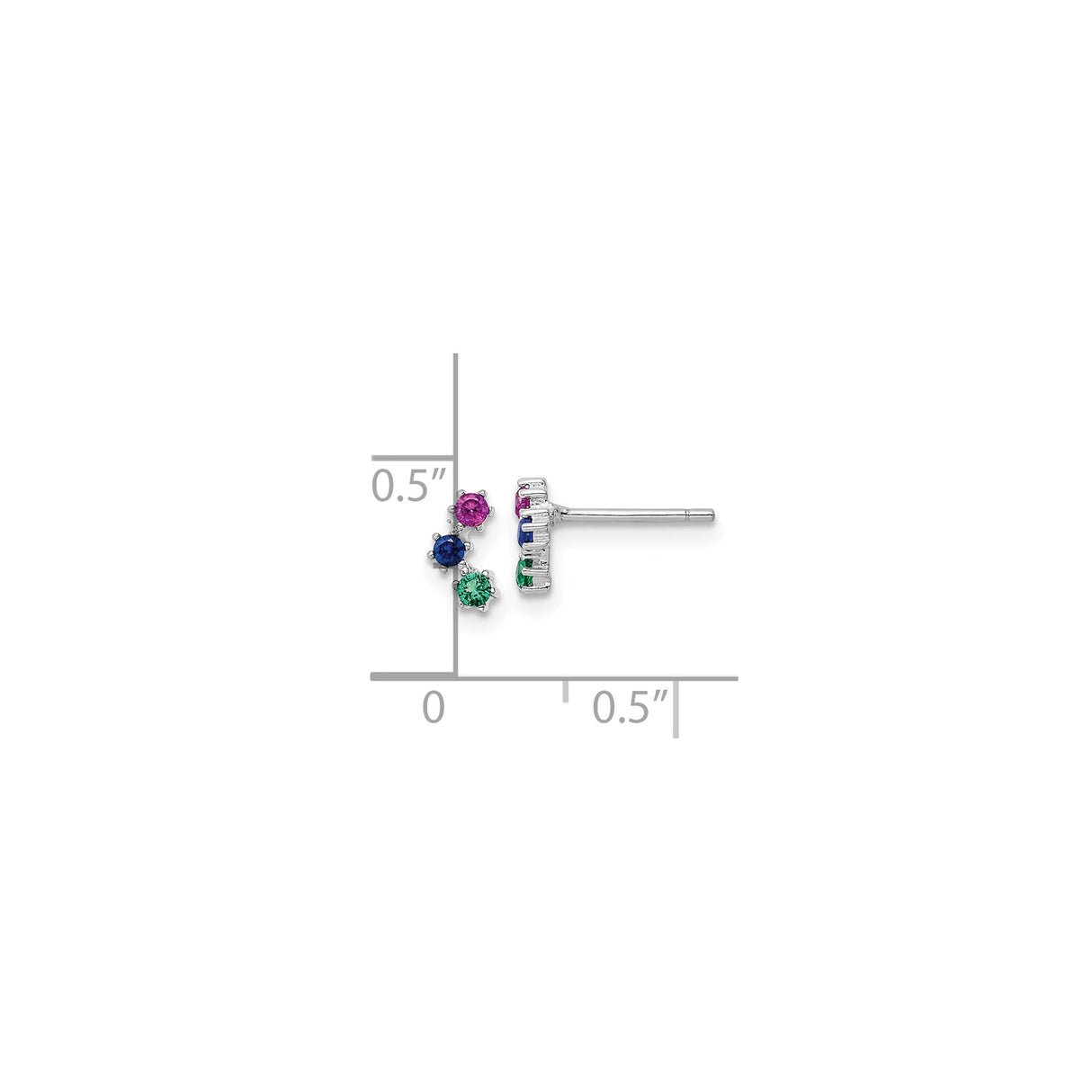 Sterling Silver Stud Earrings with Cubic Zirconia in Pink, Blue, and Green Vertical Arc Design