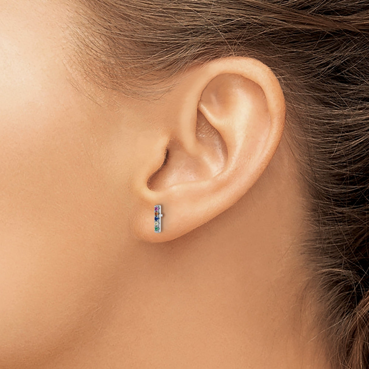 Sterling Silver Rainbow Pride Bar Stud Earrings Colored CZ