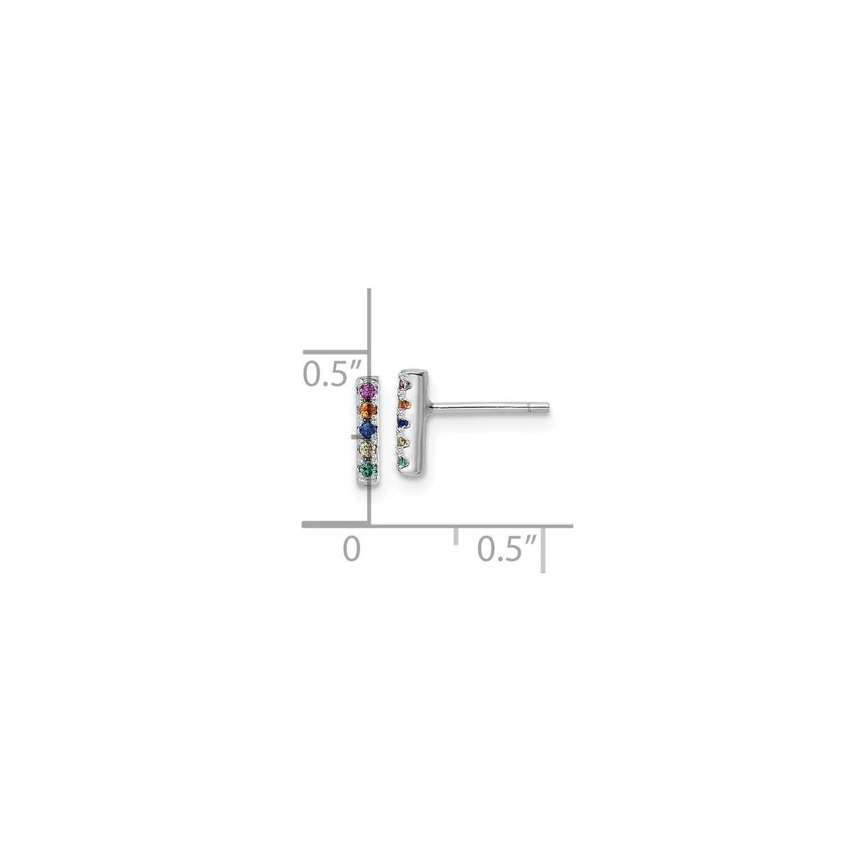 Sterling Silver Rainbow Pride Bar Stud Earrings Colored CZ