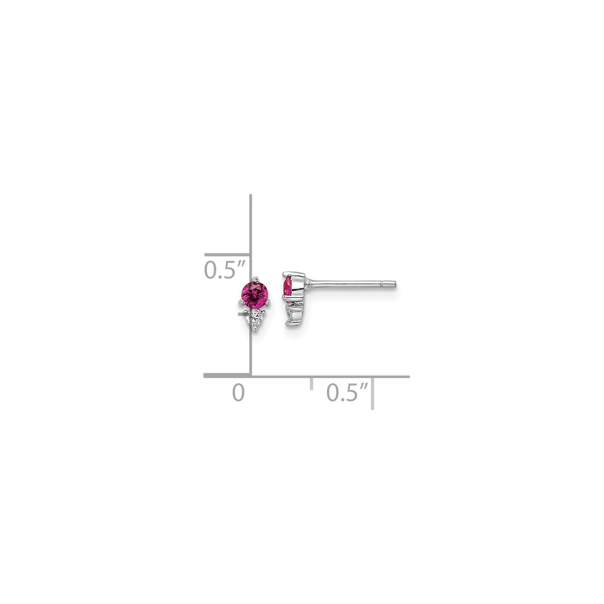 Sterling Silver Stud Earrings with Round Pink Cubic Zirconia and Pear-Shaped Clear Stone