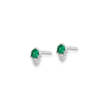 Sterling Silver Stud Earrings with Emerald and Cubic Zirconia Teardrop Design