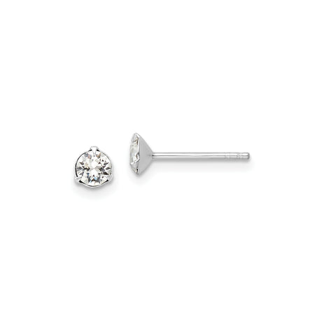Sterling Silver Stud Earrings with Round Cut Crystal, Prong Setting, Minimalist Design