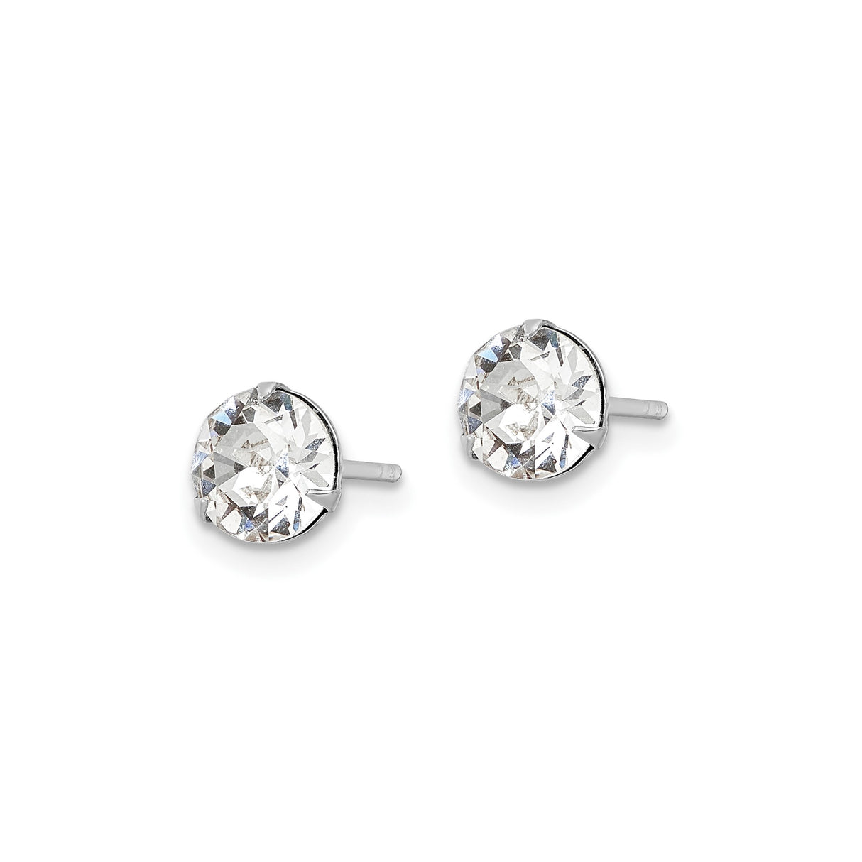 Sterling Silver Stud Earrings with Faceted Clear Crystal in Classic Prong Setting