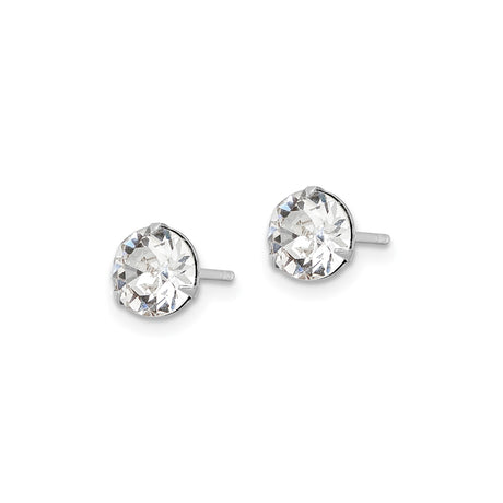 Sterling Silver Stud Earrings with Faceted Clear Crystal in Classic Prong Setting