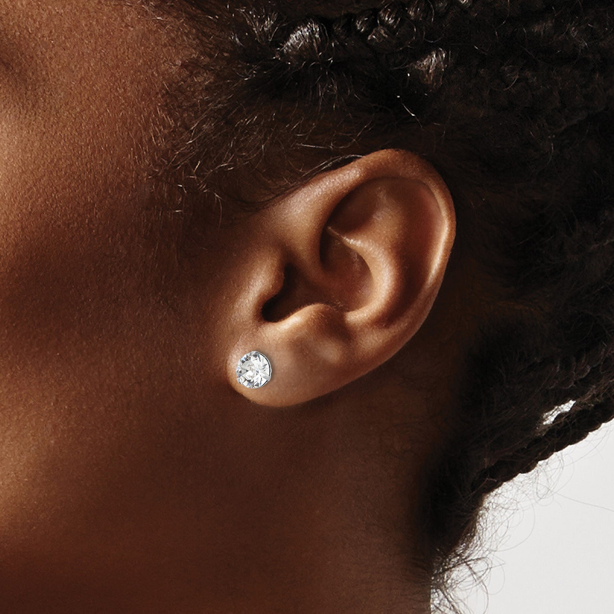 Sterling Silver Stud Earrings with Faceted Clear Crystal in Classic Prong Setting