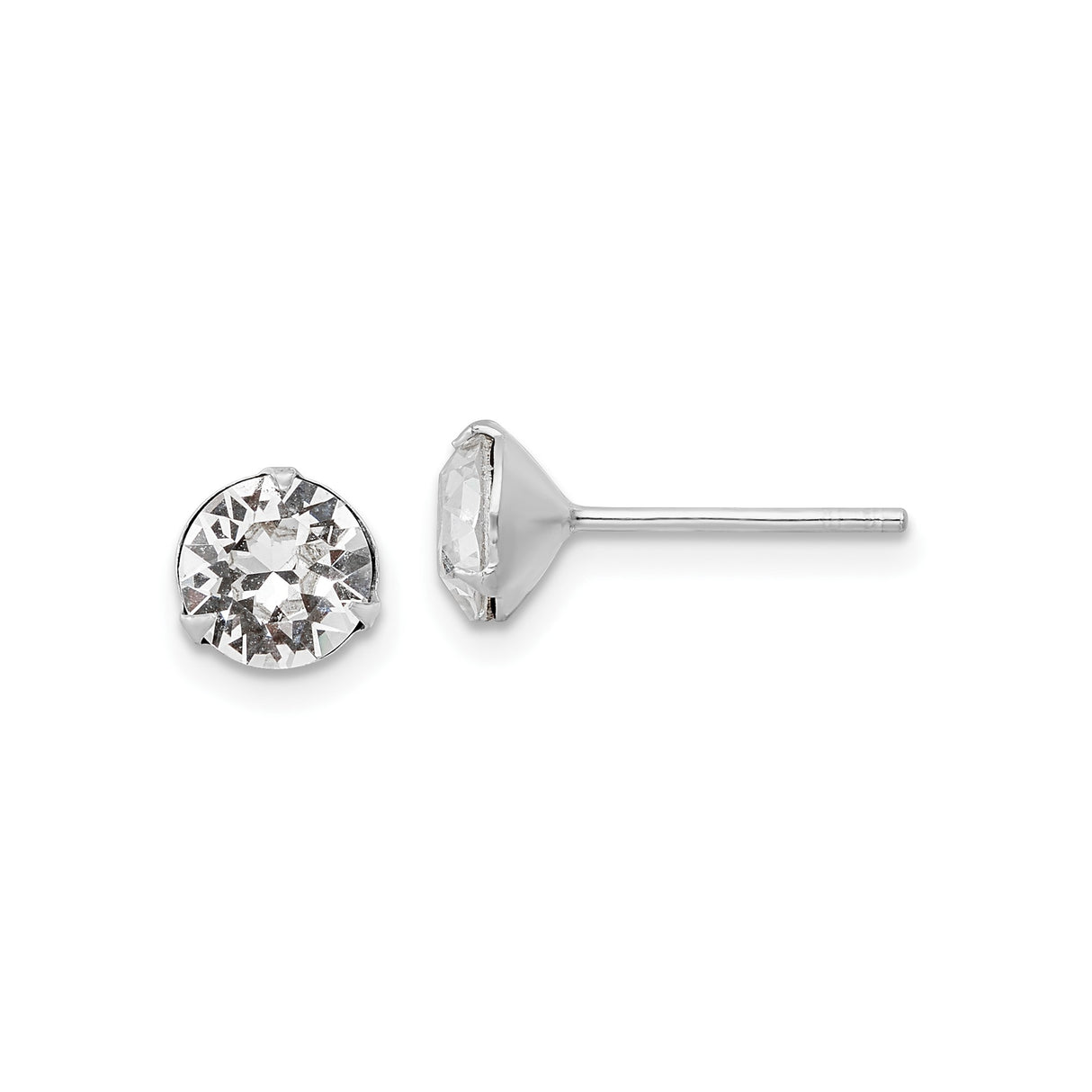 Sterling Silver Stud Earrings with Faceted Clear Crystal in Classic Prong Setting