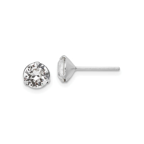 Sterling Silver Stud Earrings with Faceted Clear Crystal in Classic Prong Setting