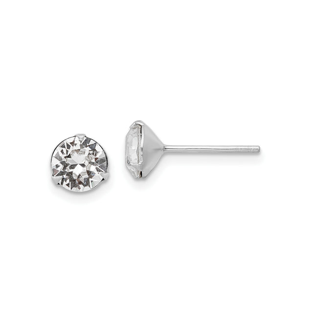 Sterling Silver Stud Earrings with Faceted Clear Crystal in Classic Prong Setting
