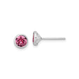 Sterling Silver Stud Earrings with Pink Crystal, Round Bezel Minimalist Design for Women