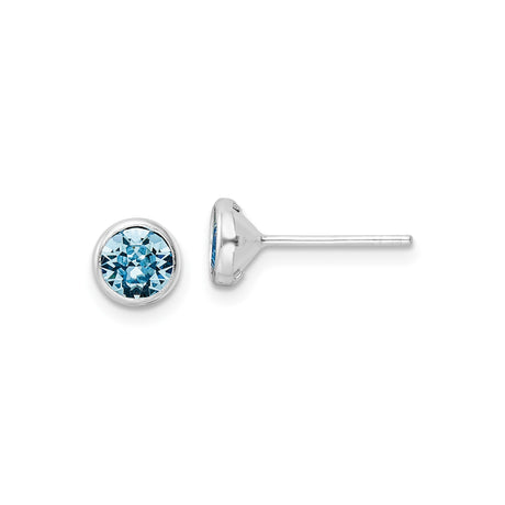 Sterling Silver Stud Earrings with Round Blue Gemstone in Bezel Setting, Minimalist Design for Women, Elegant Everyday Studs, Polished Silver Jewelry, Lightweight Modern Earrings for Daily Wear