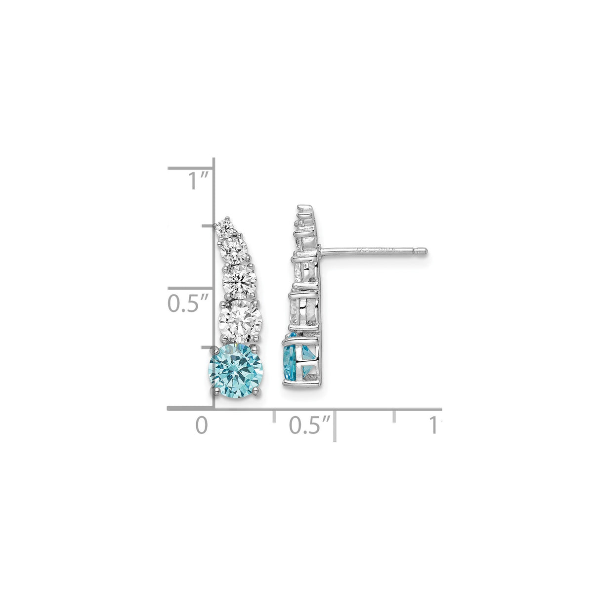 Sterling Silver Stud Earrings with Graduated Blue and White Cubic Zirconia Round Cut Stones