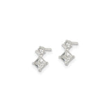 Sterling Silver Drop Stud Earrings with Round and Princess Cut Cubic Zirconia Stones