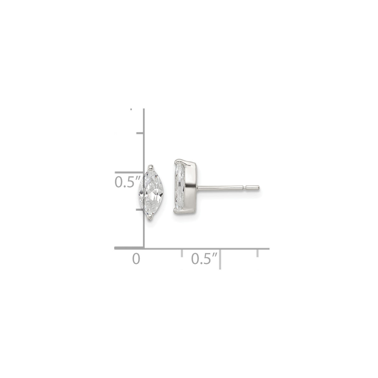 Sterling Silver Marquise Cut Cubic Zirconia Stud Earrings with Bezel Setting for Women