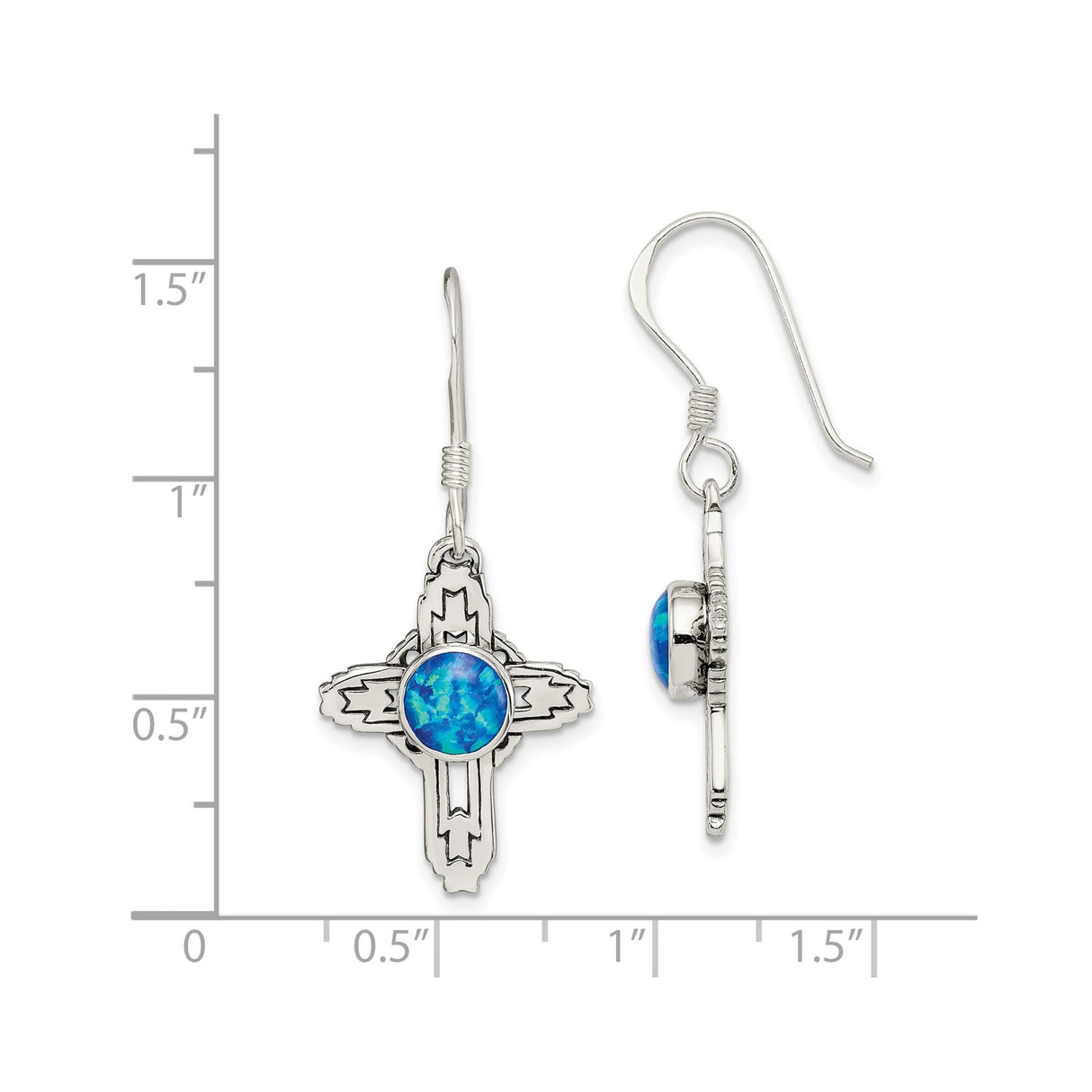 Sterling Silver Cross Pendant with Created Opal, Geometric Faith Design, Southwestern Detailing