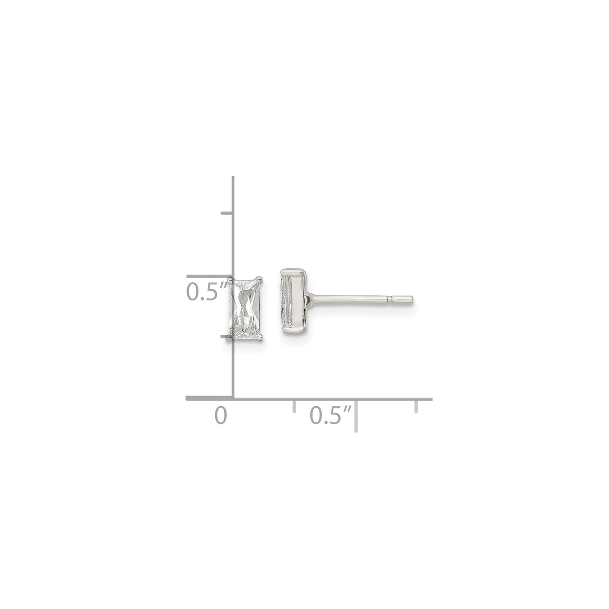 Sterling Silver Rectangle Stud Earrings with Cubic Zirconia, Minimalist Geometric Design