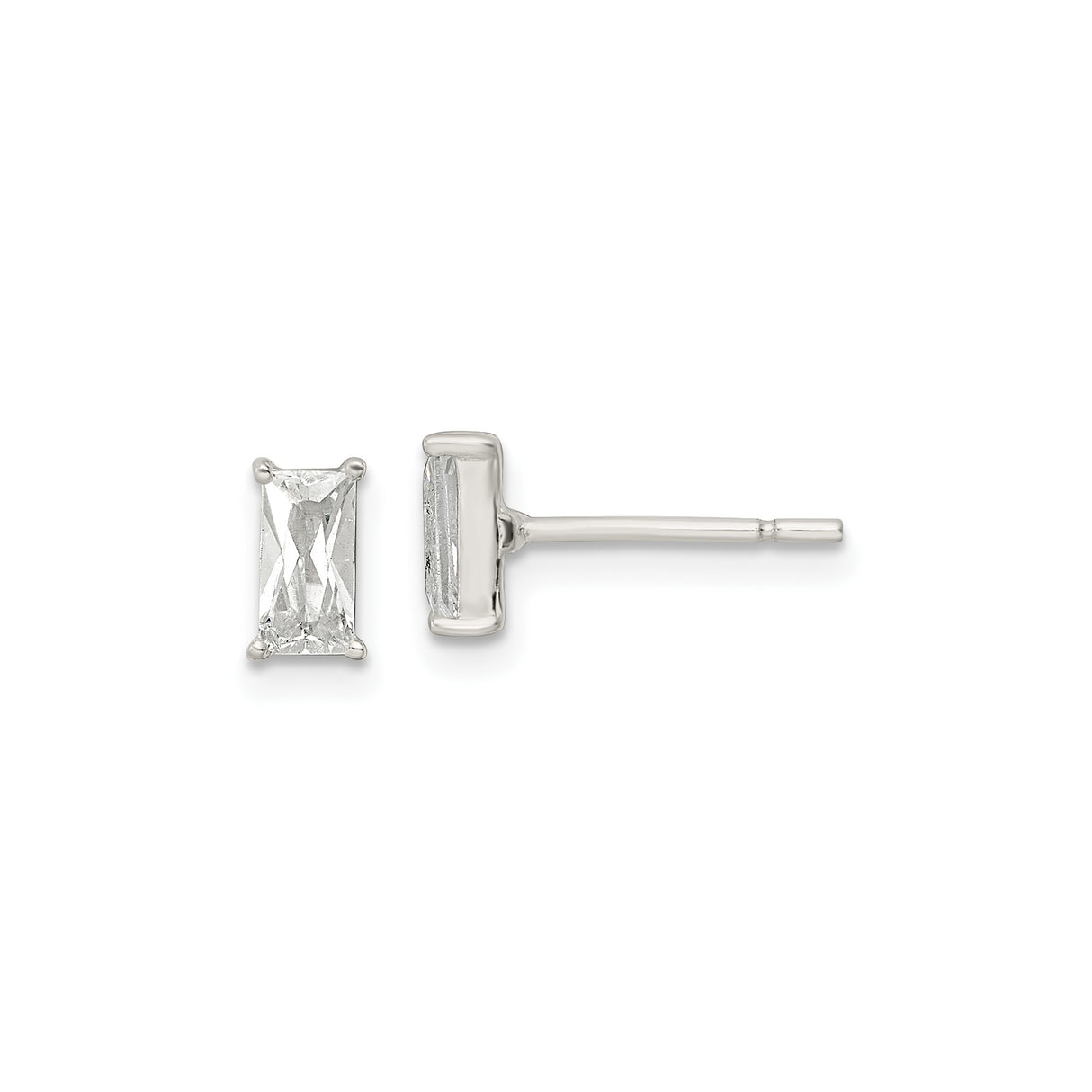 Sterling Silver Rectangle Stud Earrings with Cubic Zirconia, Minimalist Geometric Design