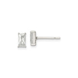 Sterling Silver Rectangle Stud Earrings with Cubic Zirconia, Minimalist Geometric Design