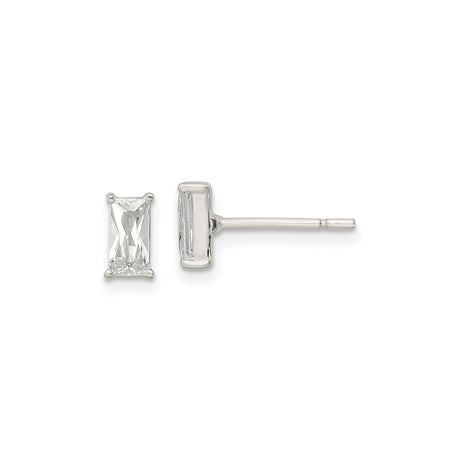 Sterling Silver Rectangle Stud Earrings with Cubic Zirconia, Minimalist Geometric Design