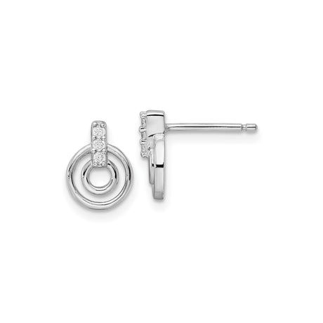 Sterling Silver Double Circle Stud Earrings with Cubic Zirconia, Interlocking Rings Design
