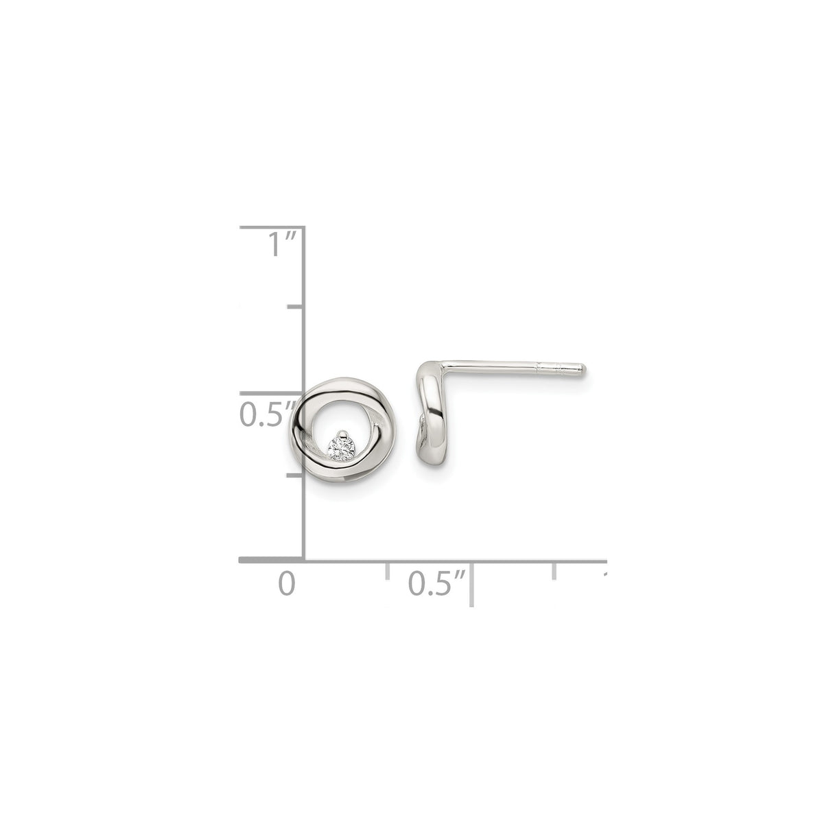 Sterling Silver Stud Earrings with Cubic Zirconia, Open Swirl Design, Modern Circular Style