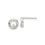 Sterling Silver Stud Earrings with Cubic Zirconia, Open Swirl Design, Modern Circular Style