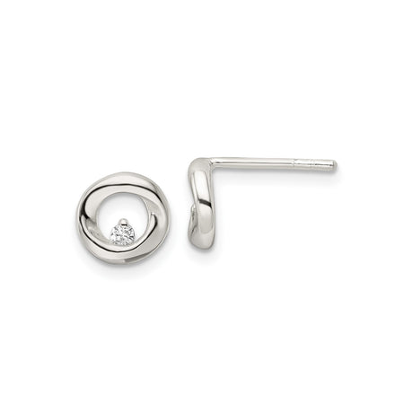 Sterling Silver Stud Earrings with Cubic Zirconia, Open Swirl Design, Modern Circular Style