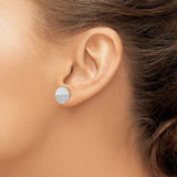 Sterling Silver Stud Earrings with Cubic Zirconia, Half Pave Round Disc Design, Modern Minimalist Style