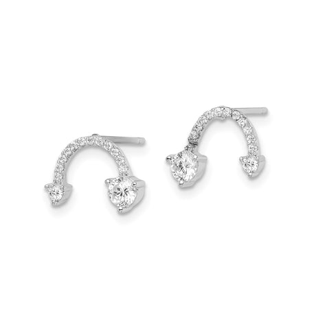 Sterling Silver Horseshoe Stud Earrings with Cubic Zirconia, Curved Luck Symbol Design