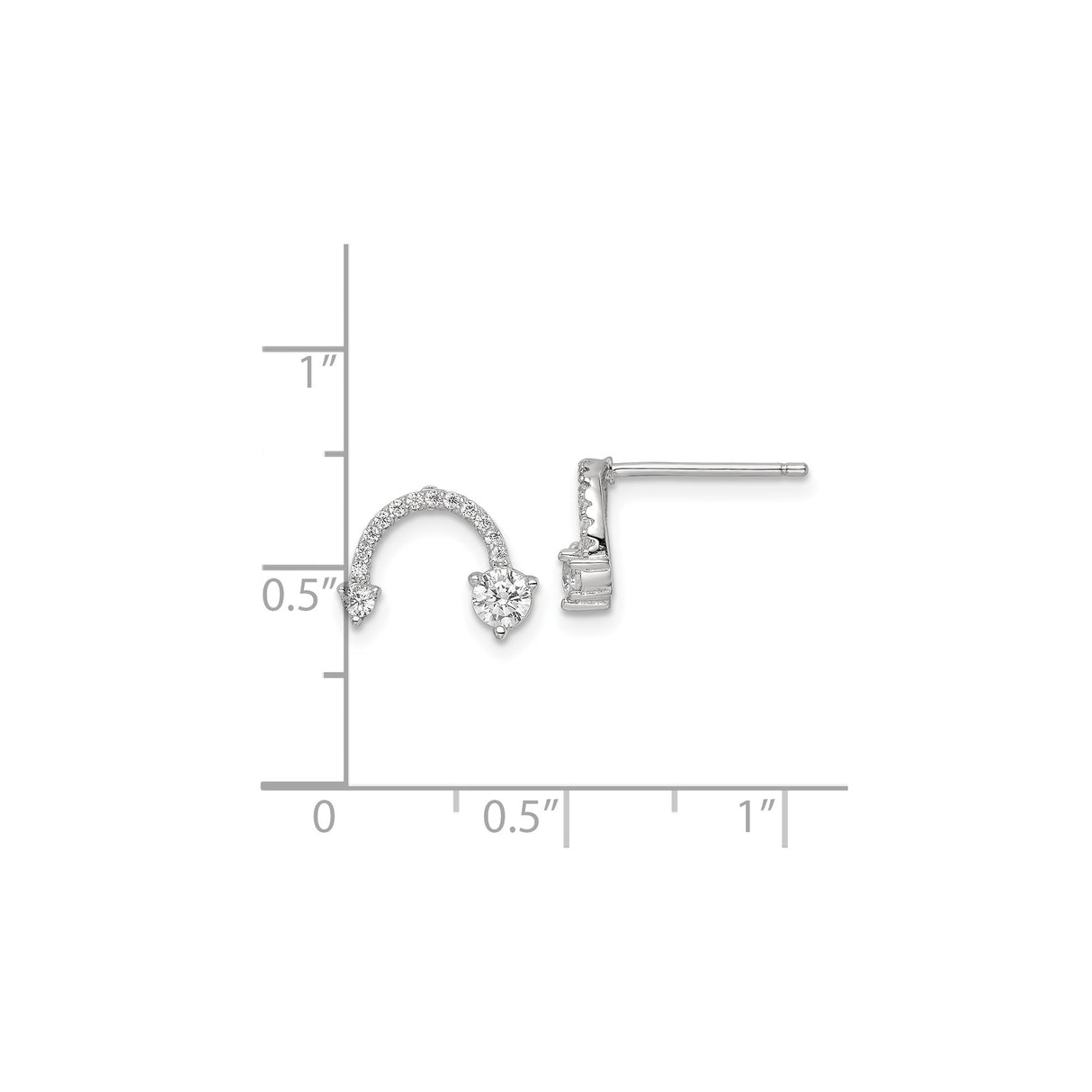 Sterling Silver Horseshoe Stud Earrings with Cubic Zirconia, Curved Luck Symbol Design