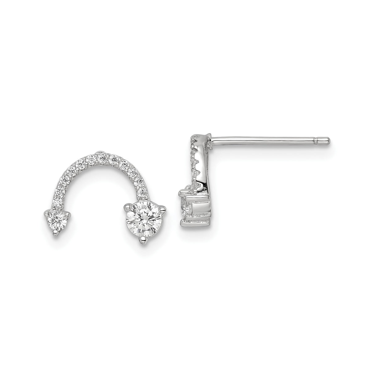 Sterling Silver Horseshoe Stud Earrings with Cubic Zirconia, Curved Luck Symbol Design