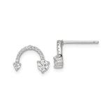 Sterling Silver Horseshoe Stud Earrings with Cubic Zirconia, Curved Luck Symbol Design