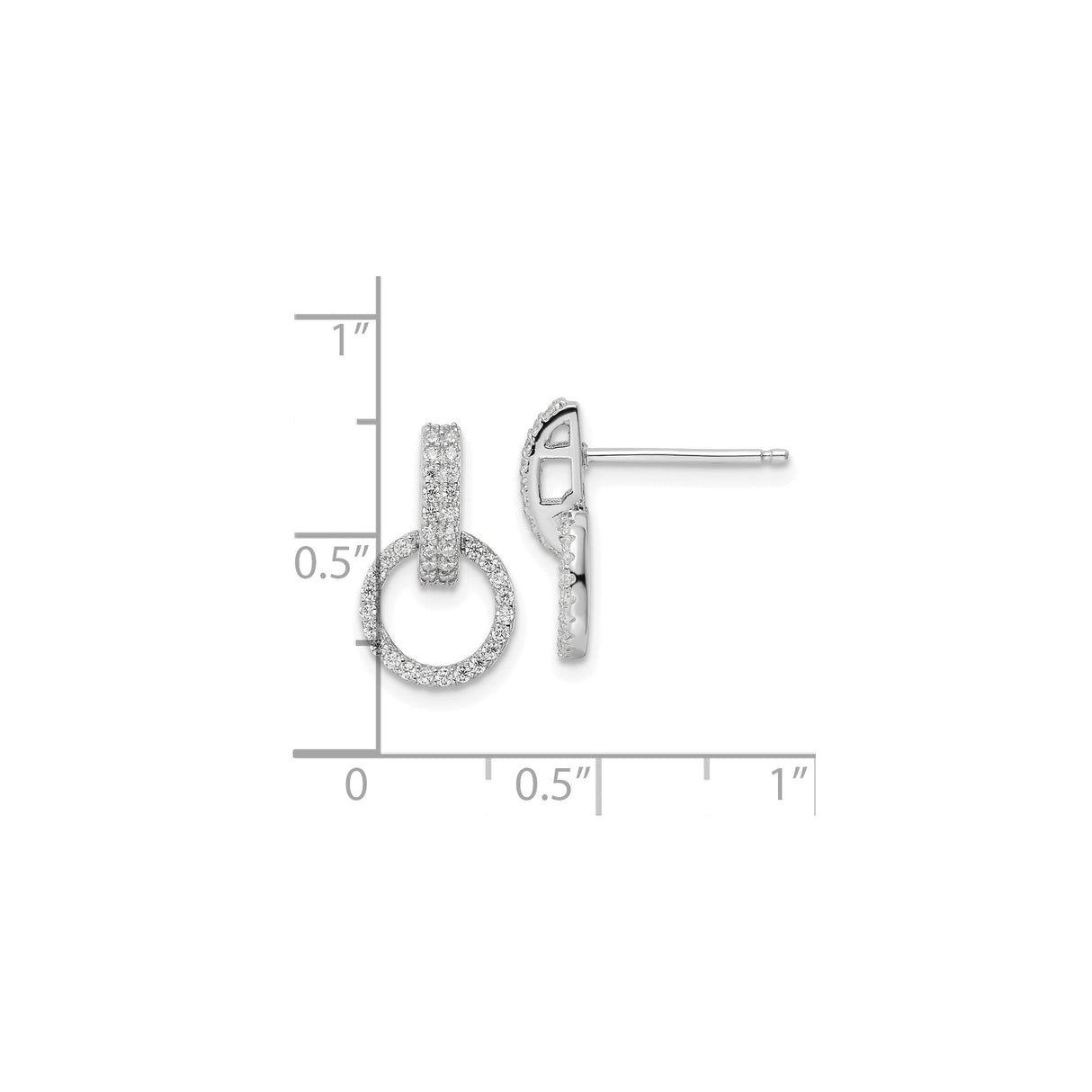 Sterling Silver Dangle Stud Earrings with Cubic Zirconia Interlocking Circle Design